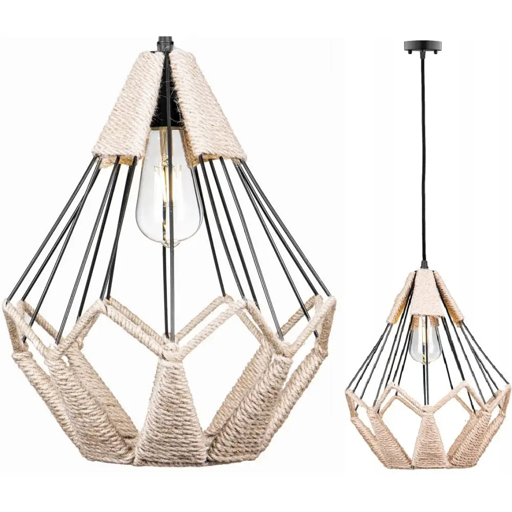 Hengende Lampe Diamant Trådnett Geo Boho Stor Snor (wsp005)