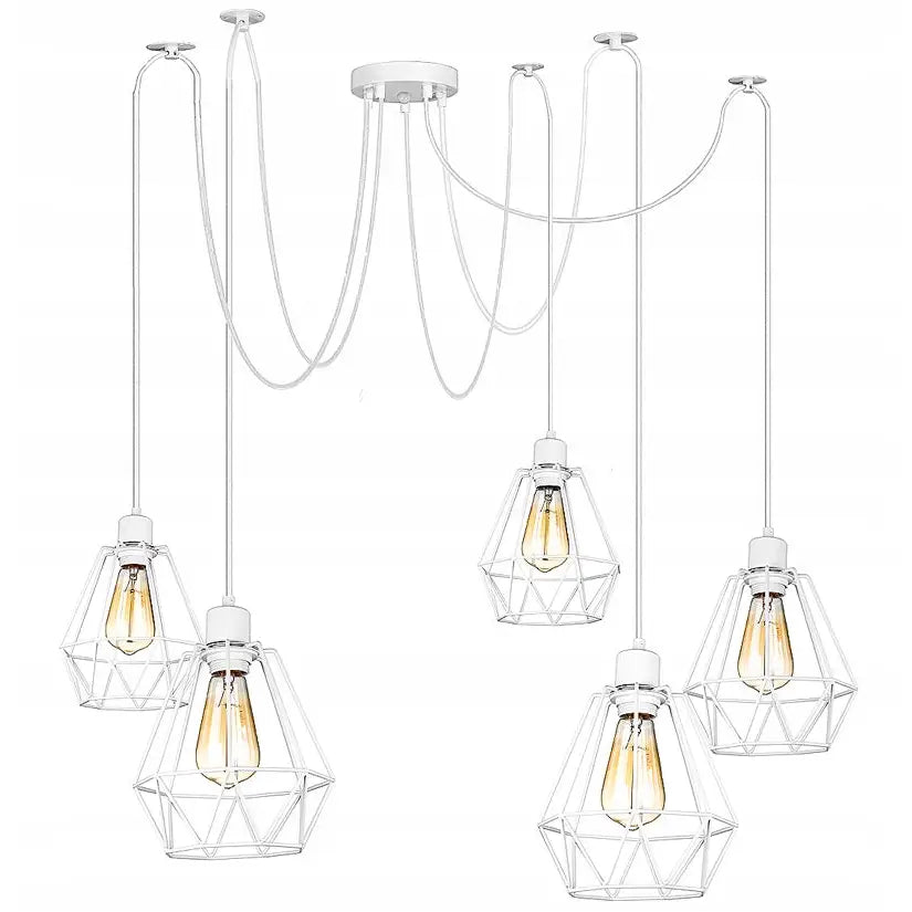Hengende Lampe Edderkopp Lysekrone Hvit 5 Skjerm Premium (ep033-5-w)