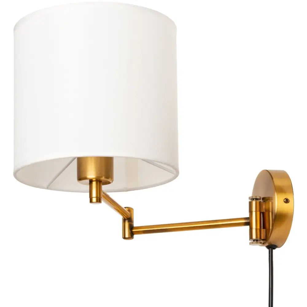 Hotellvegglampe i Gull med Ledning og Hvit Lampeskjerm