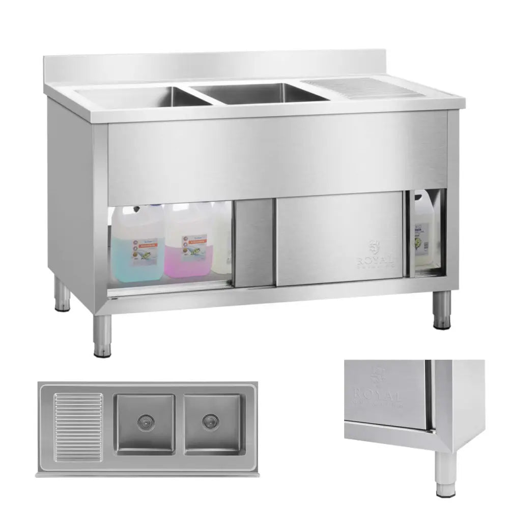 Industrisk Dobbel Vask med Stativ 140cm - Royal Catering