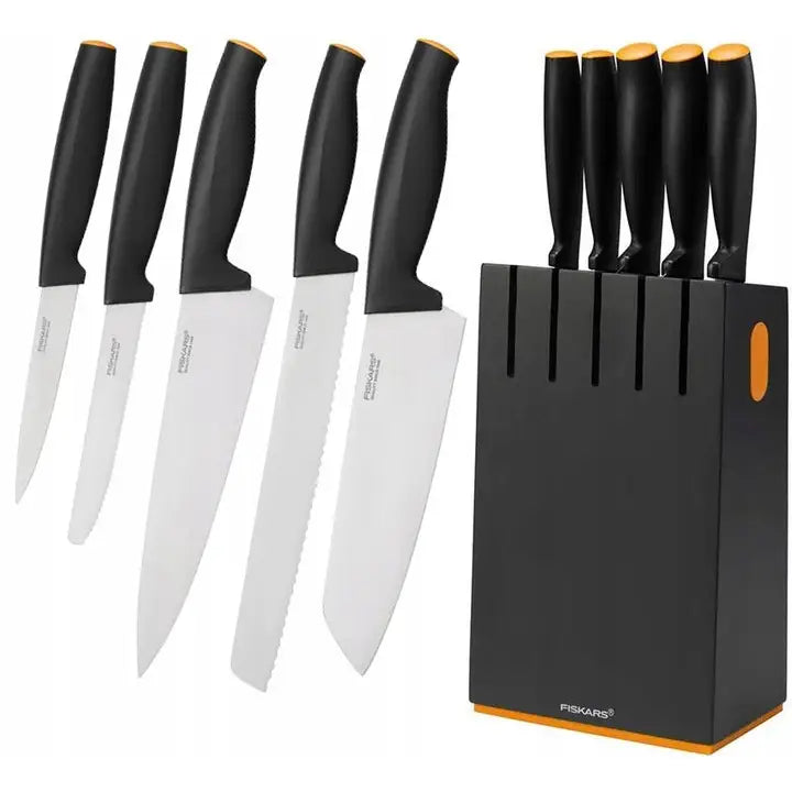 Komplett Sett med 5 Kniver i Blokk fra Fiskars Functional