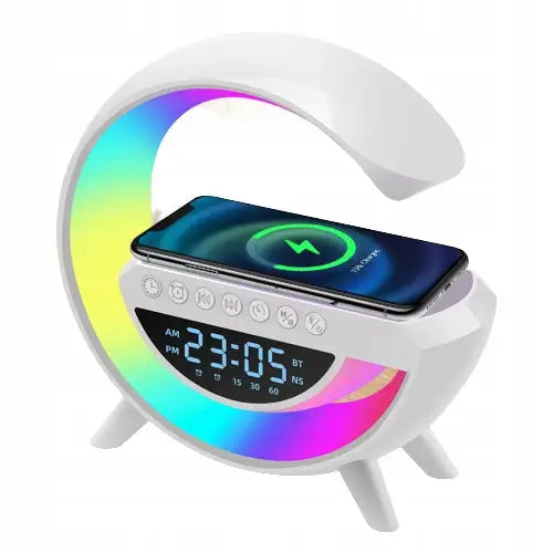 Led-lampe med Qi-lader Rgb-høyttaler Radio og Klokke