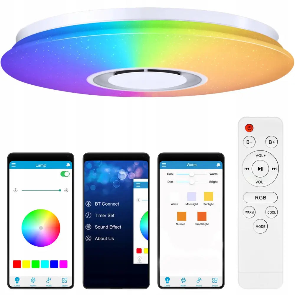 Led Taklampe Rgb med Bluetooth-høyttaler 60w Inkl. Fjernkontroll