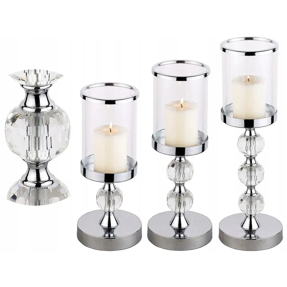 Lysestaker Lanterns Glamour Metall Glass Krystall Sett Krom 1-2-3