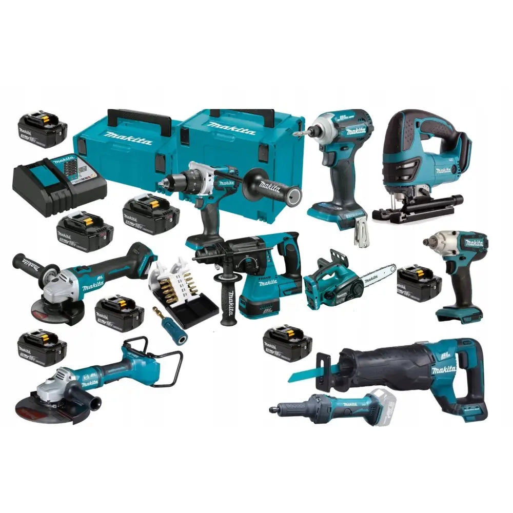 Makita Combo Sett 10-delers Verktøy 18v 7x5ah Bits (dlx3095tj-11delers)