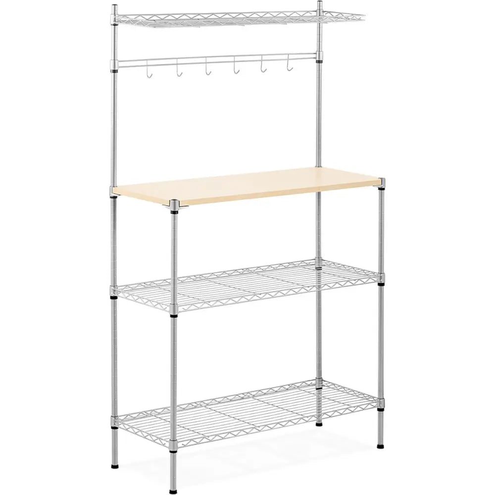 Metall Trådhylle til Kjøkkenlager 4 Hyller Kroker 90 x 35 x 152 Cm Opptil 121 Kg