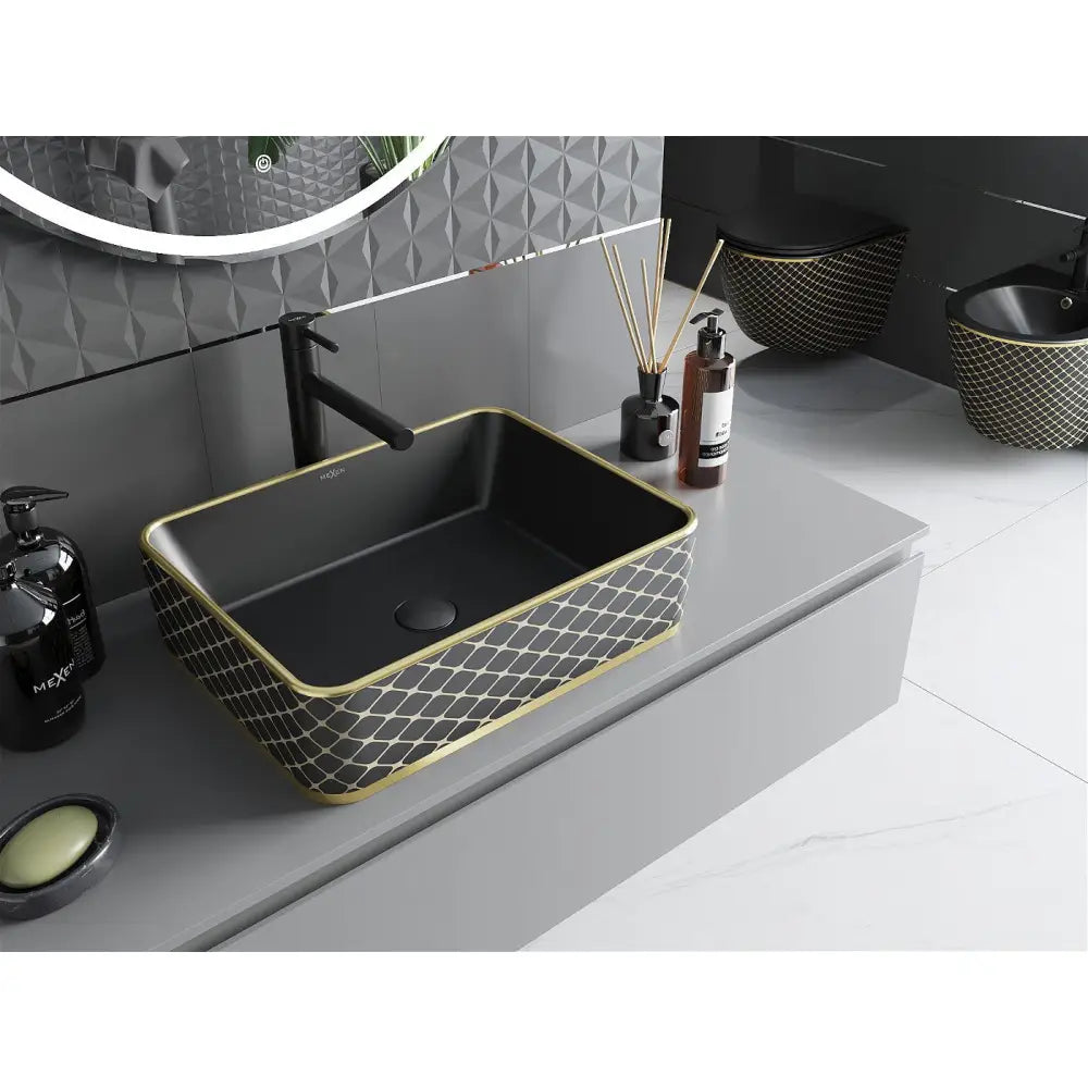 Mexen Catia Servant for Pålegg 48x37 Cm Matt Svart/gull Rutemønster