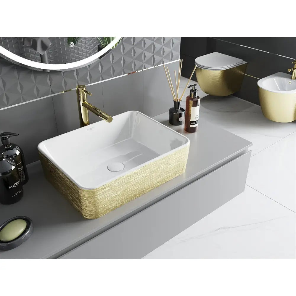 Mexen Catia Servant for Pålegg 48x38 Cm Hvit/gull Linjemønster