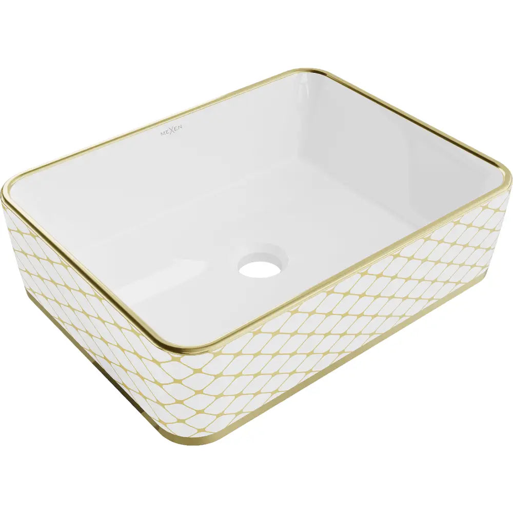 Mexen Catia Servant for Plassering på Benkeplate 48x37 Cm Hvit/gull Sjakkmønster