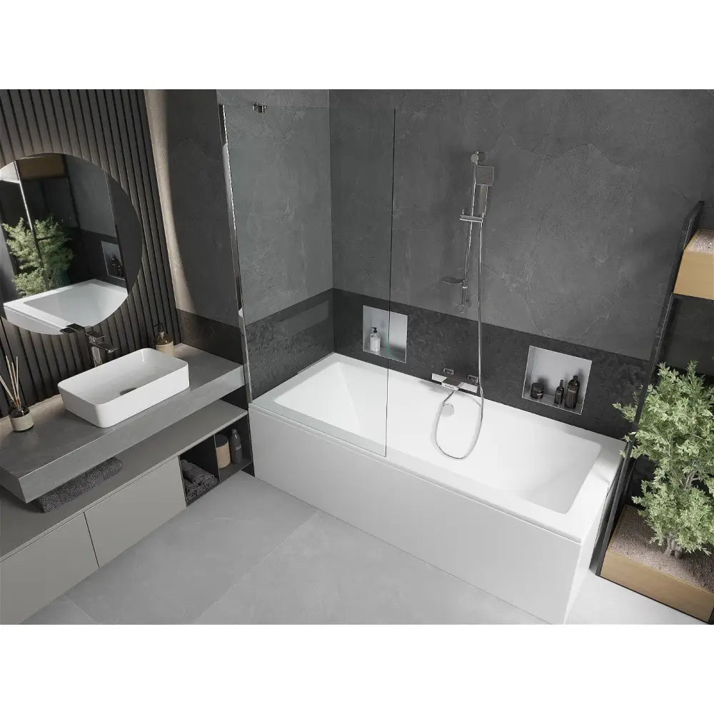 Mexen Cube Rektangulært Badekar 170x80 Cm med Kabinett og 1-dørs Dusjvegg 90 Cm Gjennomsiktig Krom - 550517080x
