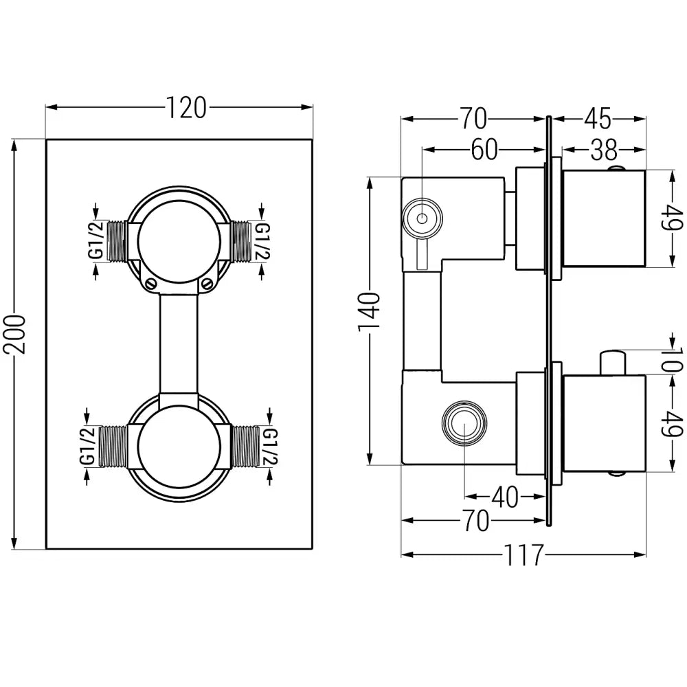 Mexen Cube Termostatisk Bade- og Dusjbatteri med 2 Utganger Krom - 77502-.