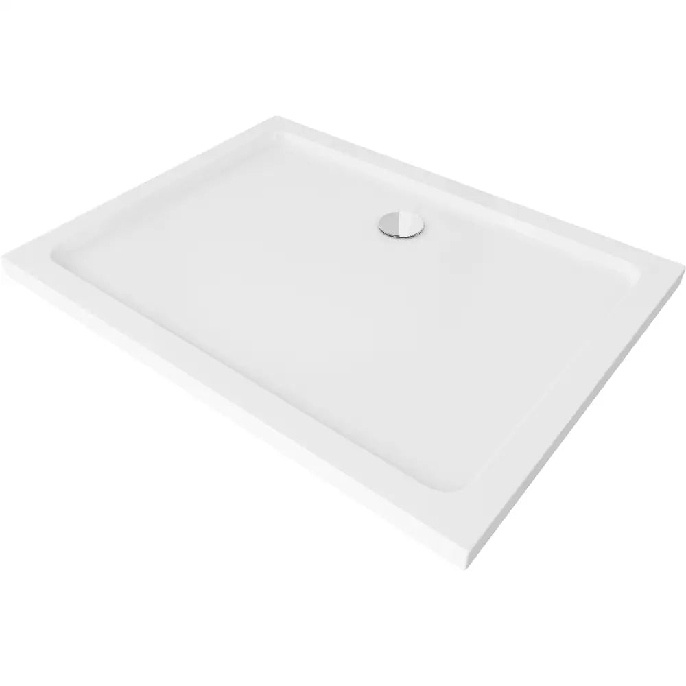 Mexen Flat Rektangulært Slim Dusjbrett 110x100 Cm Hvitt Krom Avløp