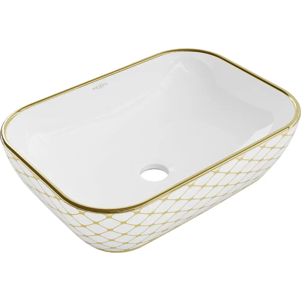 Mexen Rita Servant for Plassering på Benkeplate 45x32 Cm Hvit/gull Rutemønster