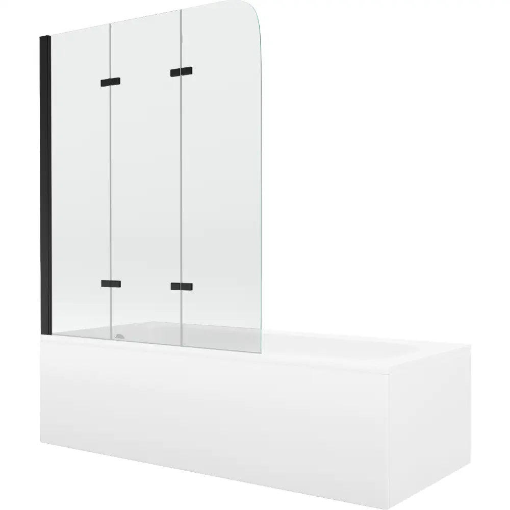 Mexen Vega Rektangulært Badekar 150x70 Cm med Kabinett og 3-delt Skjermbrett 120 Cm Gjennomsiktig Svart - 550115070x