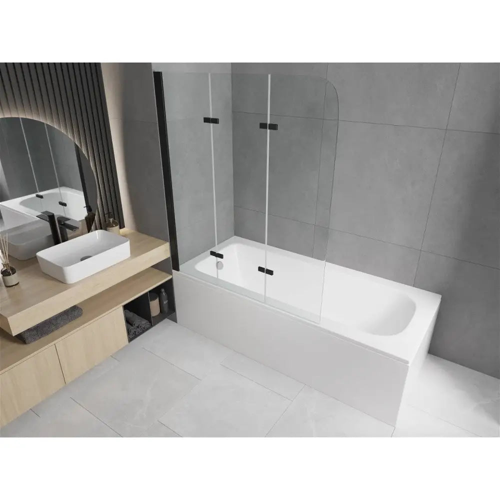 Mexen Vega Rektangulært Badekar 150x70 Cm med Kabinett og 3-delt Skjermbrett 120 Cm Gjennomsiktig Svart - 550115070x