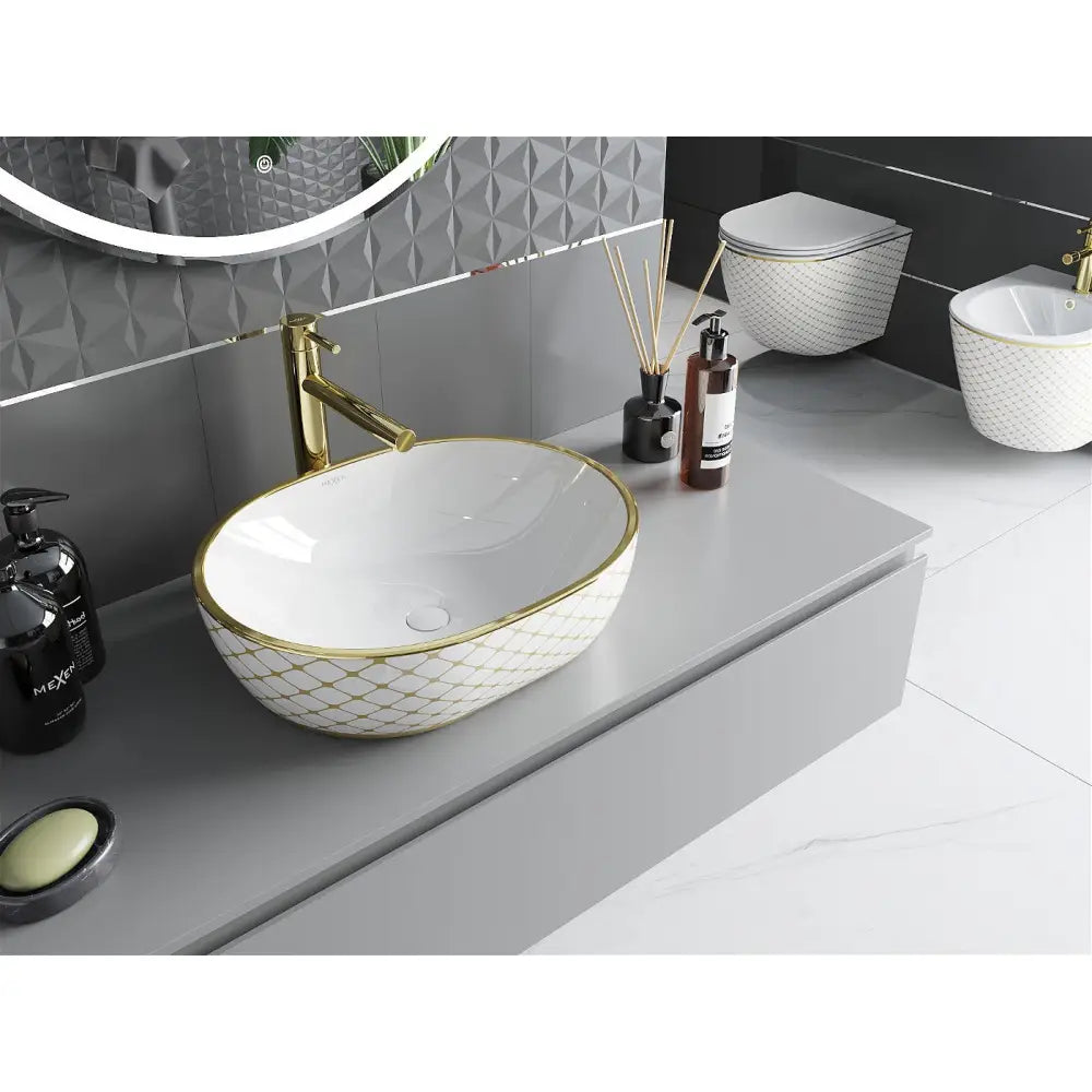 Mexen Viki Servant for Benkeplate 48x35 Cm Hvit/gull Rutenett Mønster