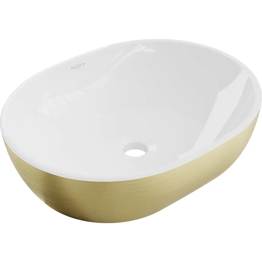 Mexen Viki Servant for Montering på Benkeplate 48x35 Cm Hvit/gull Linjemønster