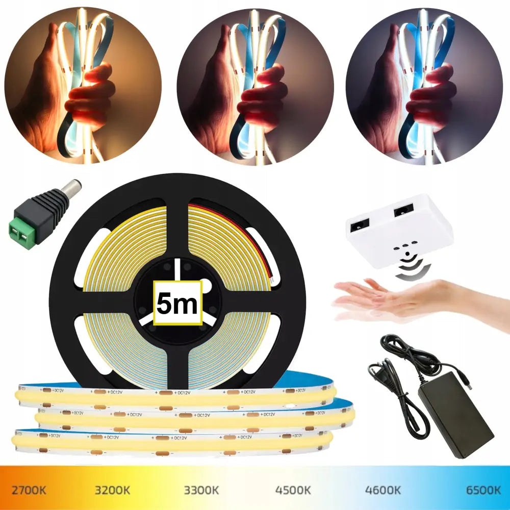 Neon Cob Led-striper Sett 5m med Skapbryter Dimmer og Strømforsyning