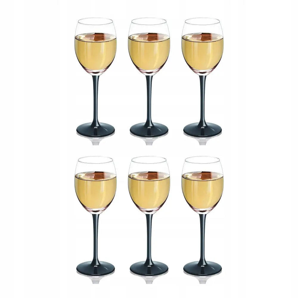Premium Vinglass for Hvitvin med Gjennomsiktige Svarte Føtter 250ml 6 Stykk