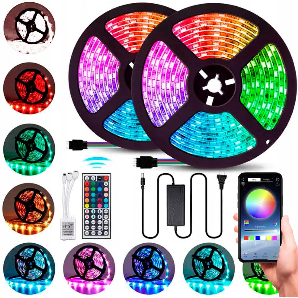 Rgb Led-strip 10 m Vanntett Ip65 5050 Dioder Fjernkontroll Appstyring
