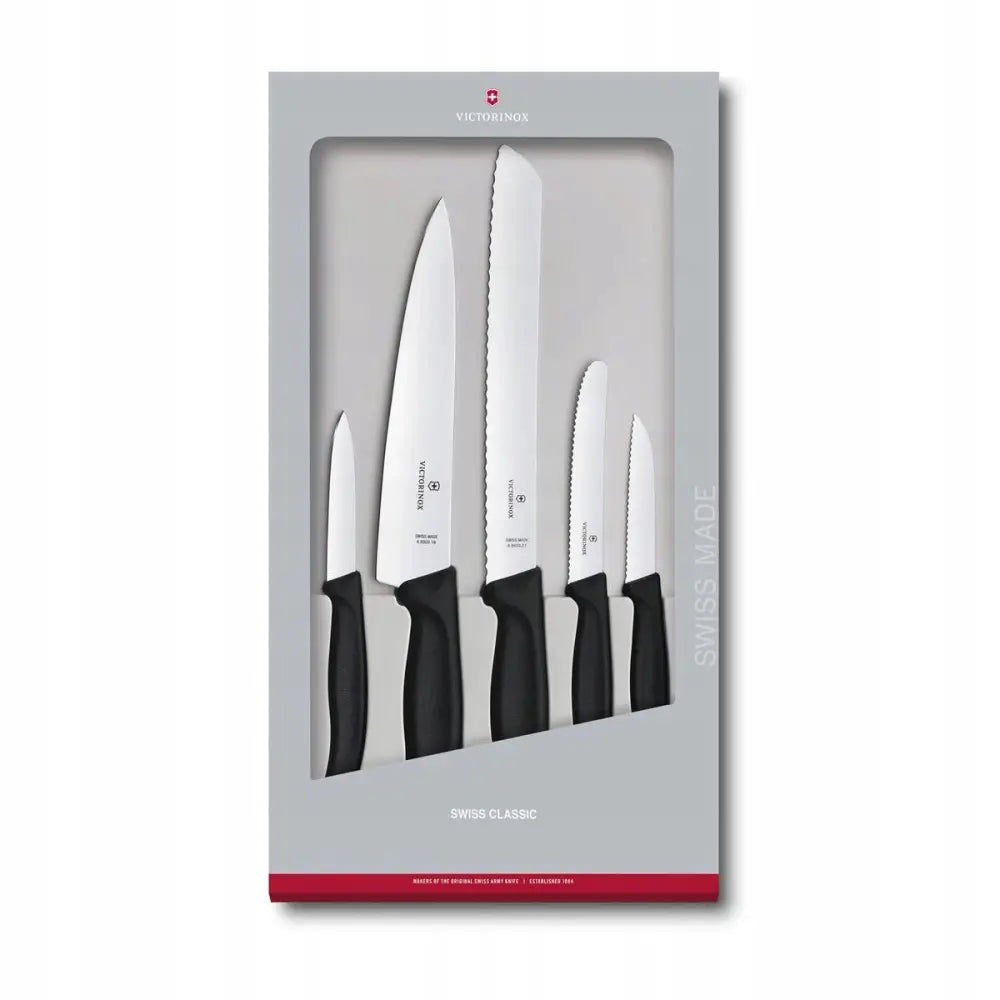Sveitsisk Knivsett med 5 Kokkekniver - Victorinox Swiss Classic Boks