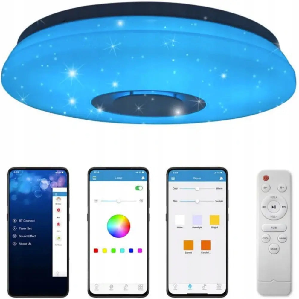 Taklampe Rgb med Bluetooth-høyttaler Led 60w med Fjernkontroll og App
