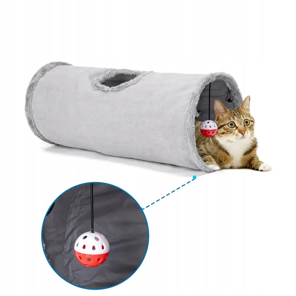 Tunnel for Katt Plysj Solid Sammenleggbar med Ball Leketøy Grå 60 Cm