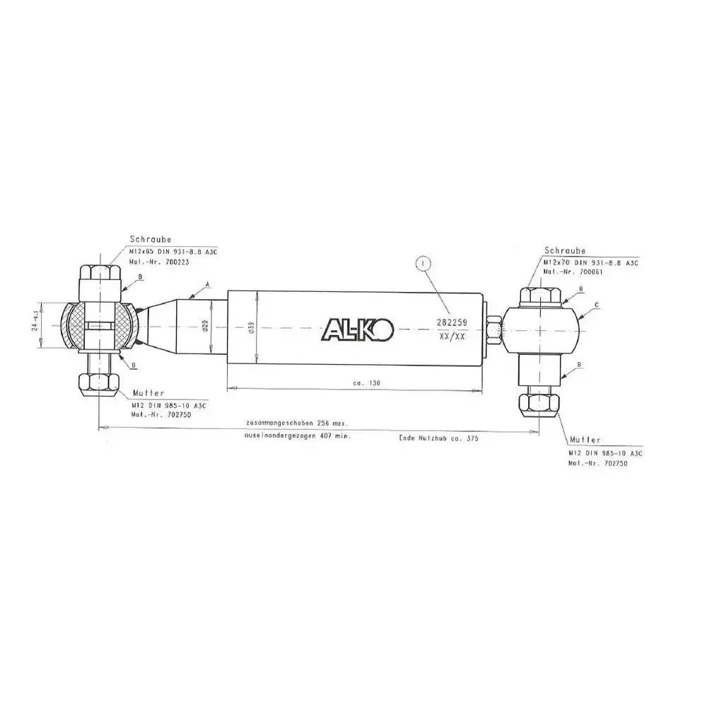 Universal Al-ko Tilhengeraksel Støtdemper 1500-3000kg