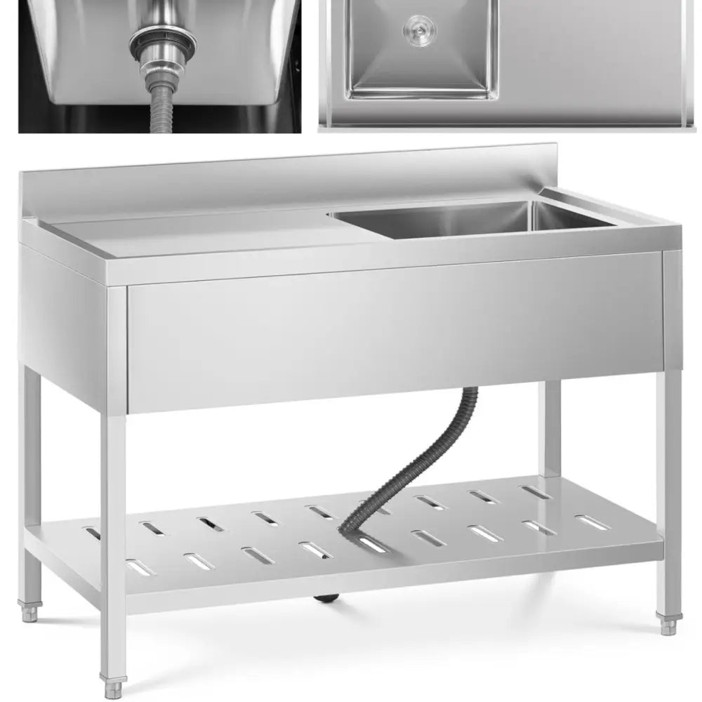Vask Basseng Gastronomisk Enkeltkammer med Hylle og Kant Høyre 120 x 60 x 94,5 Cm