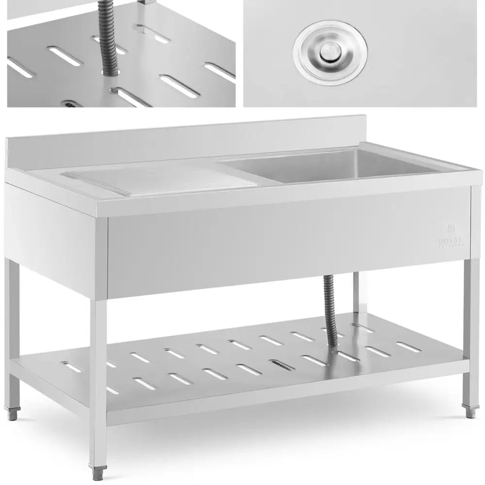 Vaskebasseng i Rustfritt Stål med Hylle Høyre Side 140 x 70 x 94,5 Cm