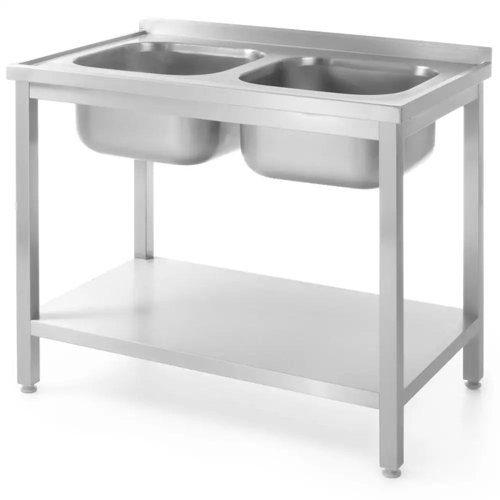 Veggmontert Gastronomibord med To Vasker og Hylle 100x70x85 Cm - Hendi 812969