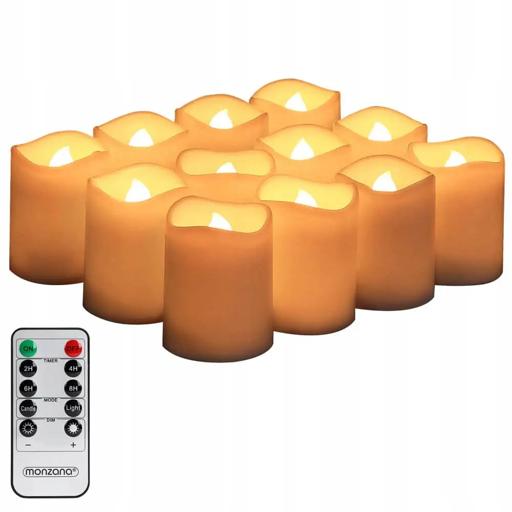 12x Lysslynge Sett med Led-lys Fjernkontroll Naturlig Voks