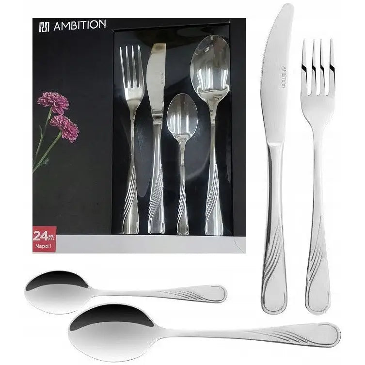 Ambition 24 Stk. Rustfritt Bestikk til Oppvaskmaskin Napoli Sett for 6 Personer
