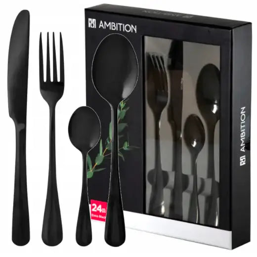 Ambition Enna Black Bestikksett 48 Deler for 12 Personer Eske