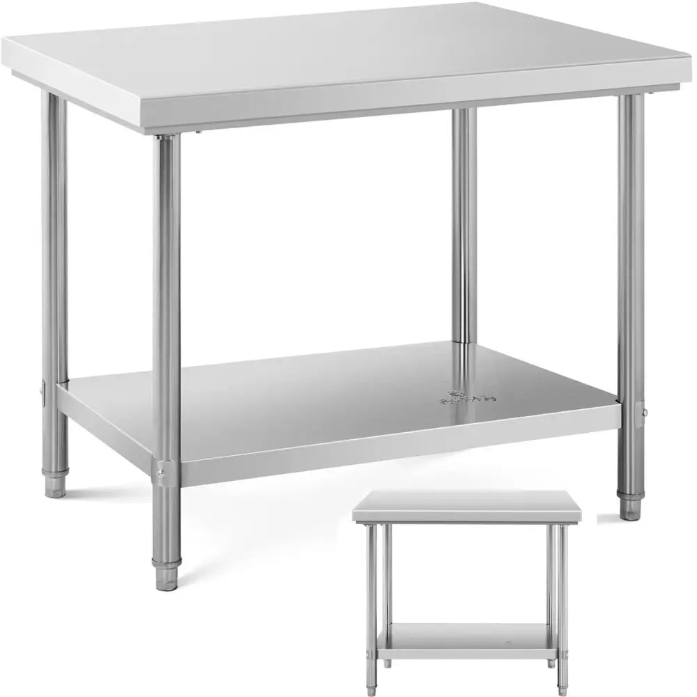 Arbeidsbenk i Rustfritt Stål med Sentral Hylle 100 x 70 Cm