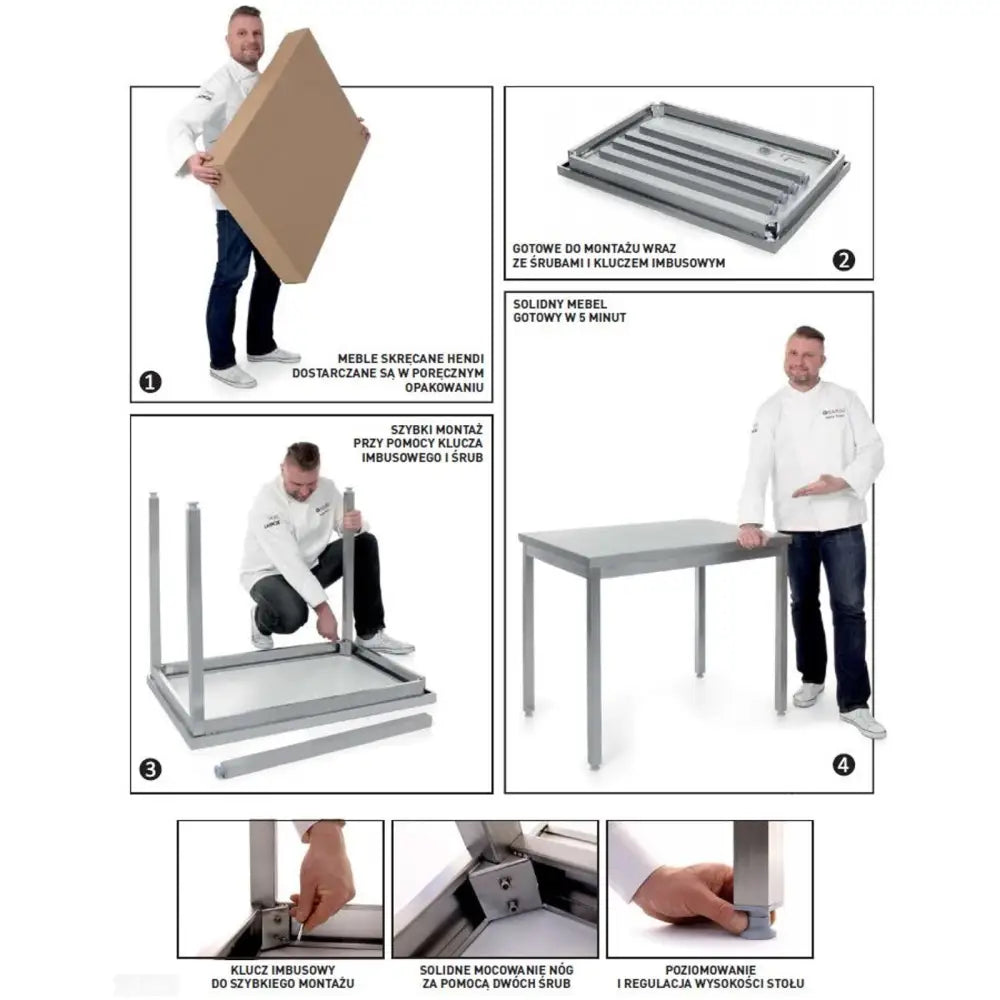 Arbeidsbenk i Stål med Sentralt Stativ og Hylle 120x70x85 Cm - Hendi 810712