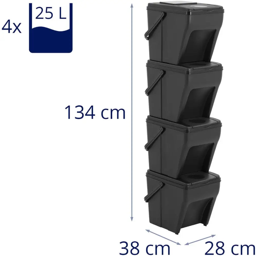 Avfallssorteringssystem 4 x 25 Liter Oppbevaringskurver