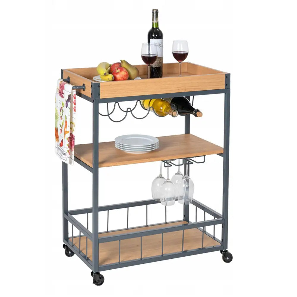 Serveringsvogn med Flaskeholder og Hyller