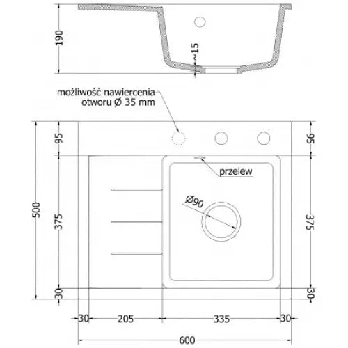 Ben Kjøkkenvask 1 Kum Høyre 600x500 Mm Svart/grå - 6523605000-76