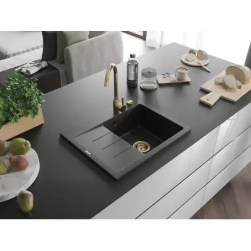 Ben Kjøkkenvask 1 Kum Høyre 600x500 Mm Svart/gull - 6523605000-75-g