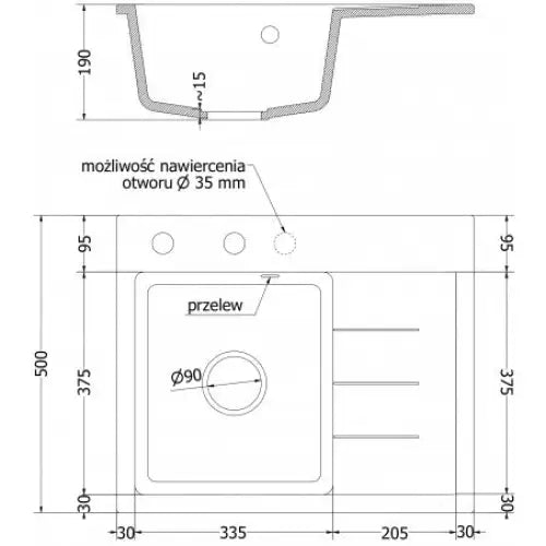 Ben Kjøkkenvask 1 Kum Venstre 600x500 Mm Svart 6522605000-77-b