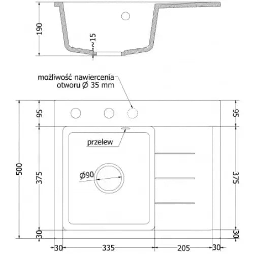 Ben Kjøkkenvask 1 Kum Venstre 600x500 Mm Svart - 6522605000-77