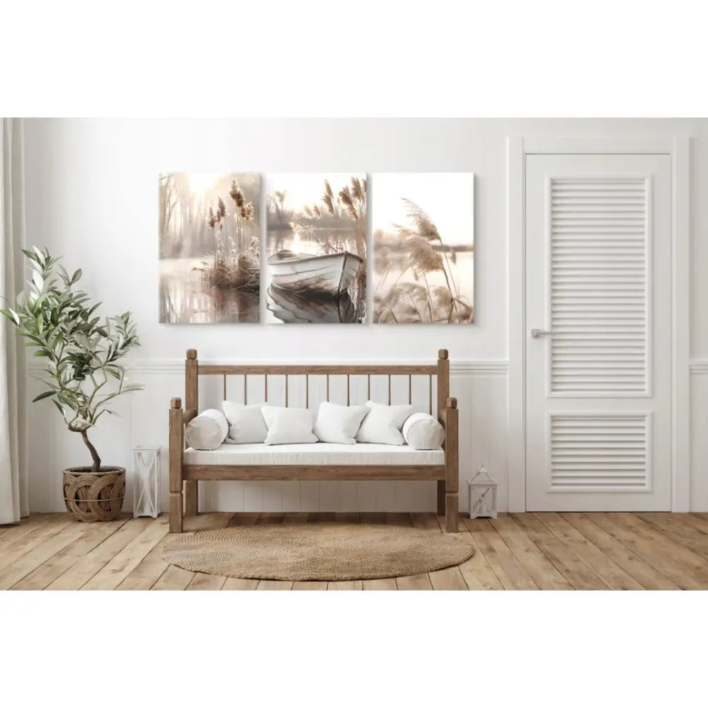 Boho Beige og Brun – Tryptyk Lerretsbilde | Bilder til Stue og Soverom 60x120 Cm