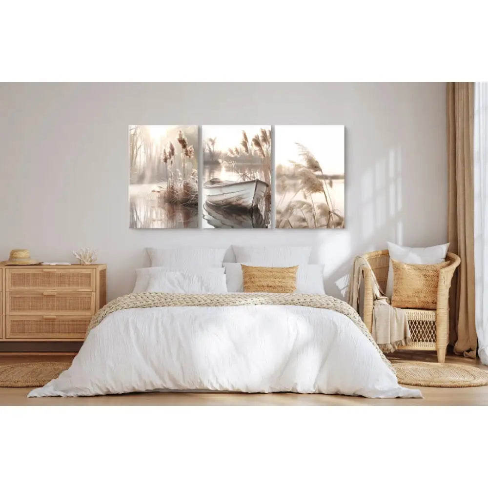 Boho Beige og Brun – Tryptyk Lerretsbilde | Bilder til Stue og Soverom 60x120 Cm