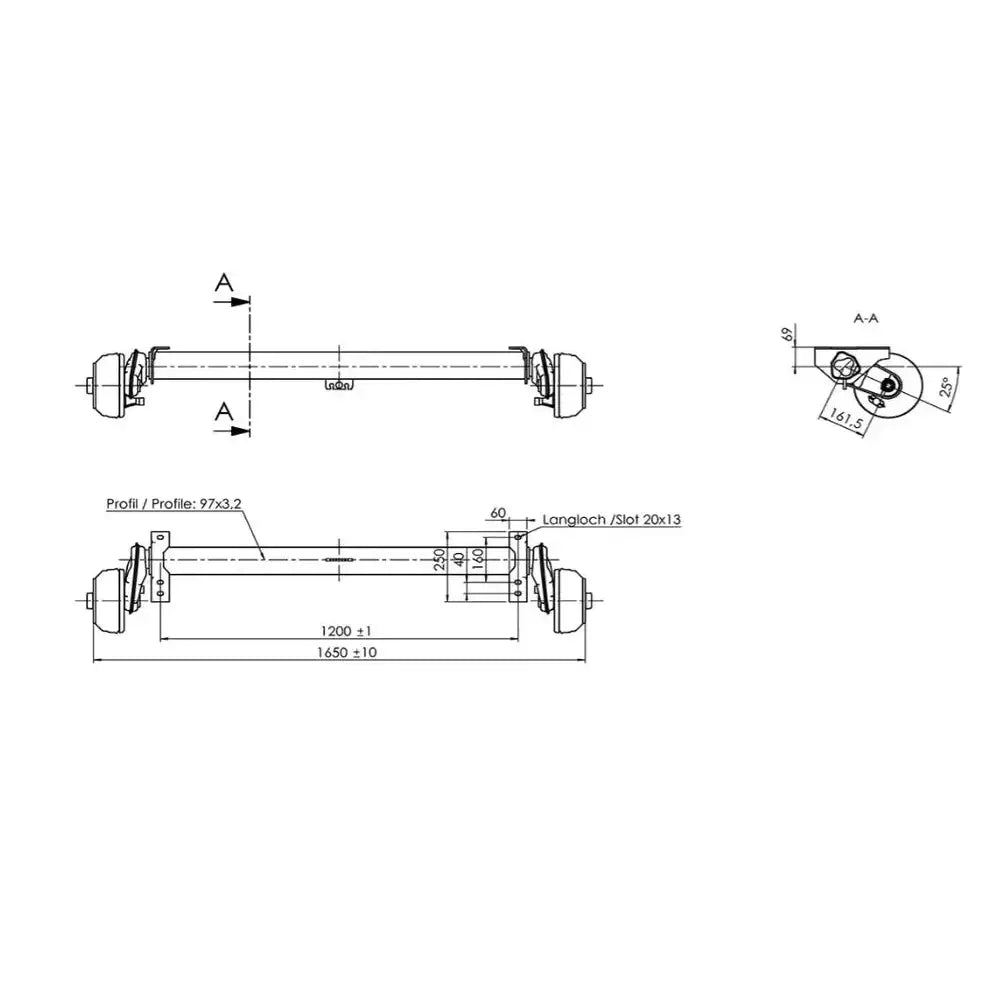 Bremset Aksel Al-ko 1350 Kg A: 1200 C: 1650 5x112