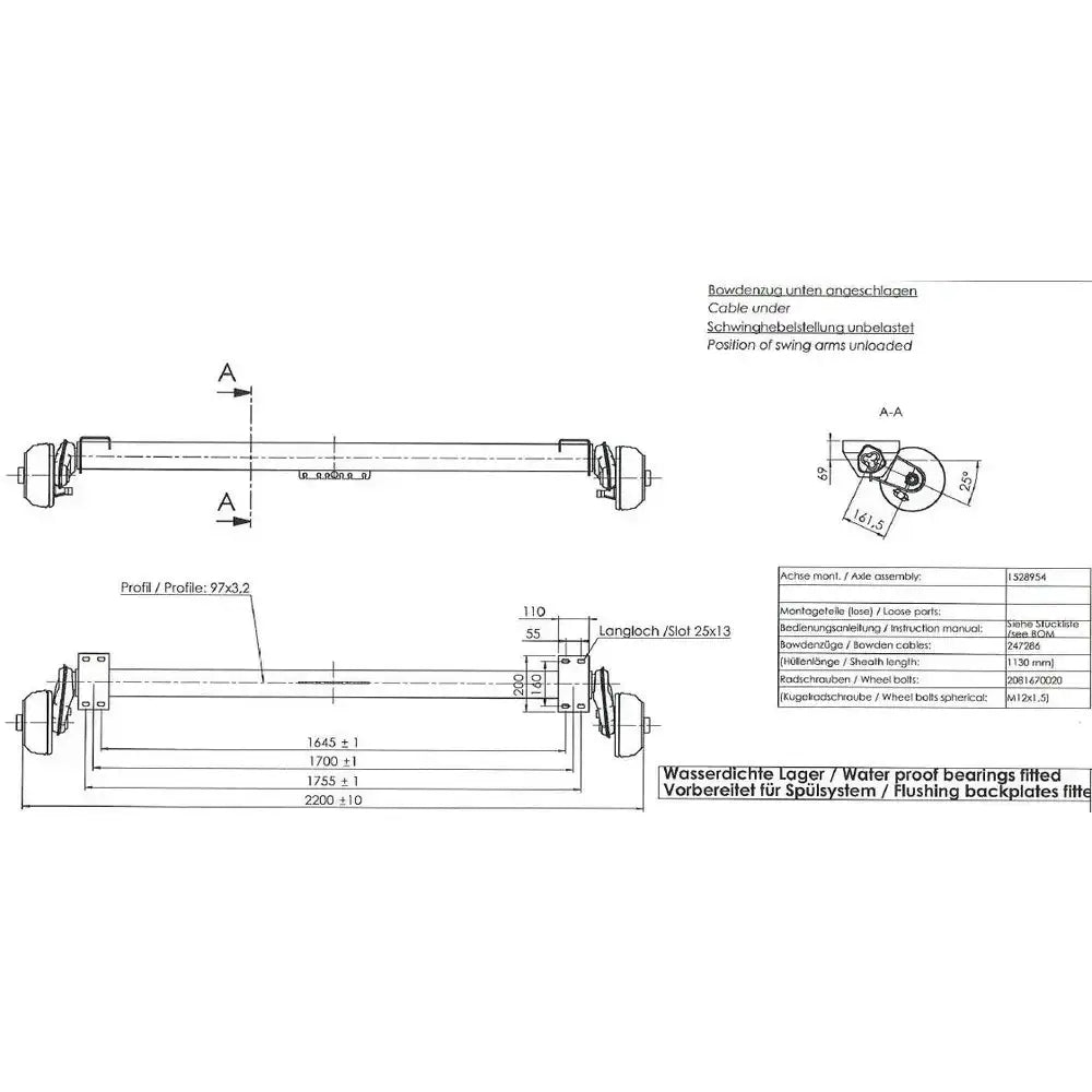 Aksling Tilhenger Al-ko A1700mm C2200mm 1350kg 5x112
