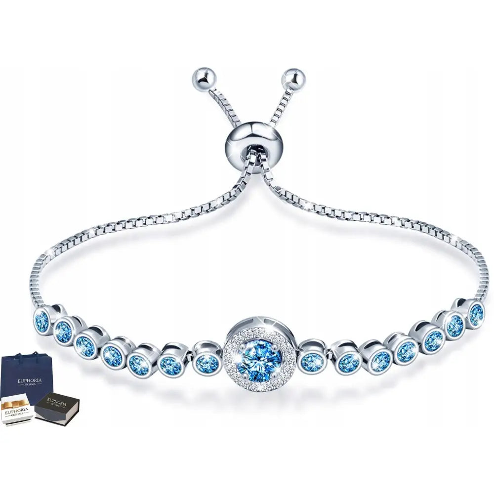 Armbånd Dame med Aquamarine Cz - Justerbar Lengde