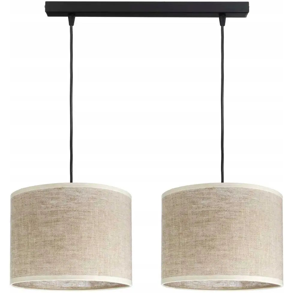 Dobbel Lampe Skinne Svart Skjerm Naturlig Lin