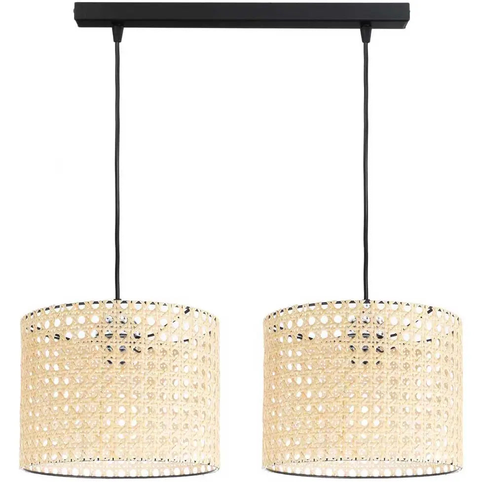 Dobbel Lampestripen Svart Skjerm Rattan