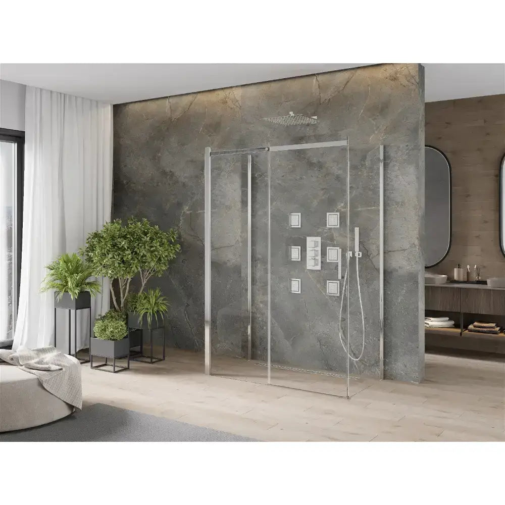 Dusjhjørne 3-vegget med Skyvedør 140x80 Cm Krom